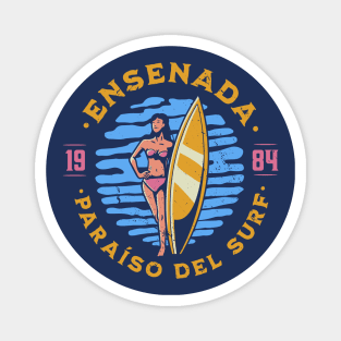 Vintage Ensenada, Mexico Surfer's Paradise // Retro Surfing 1980s Badge Magnet